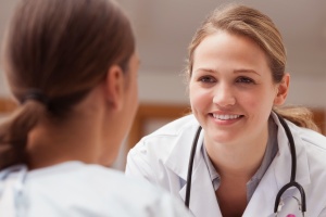 Durham, NC doctor talking to patient about womens wellness