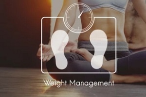 weight management concept with a yoga lady in background