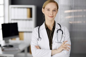 A female gynecologist in her clinic