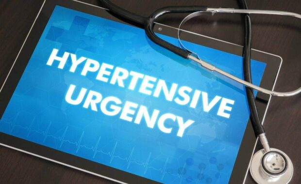 hypertensive urgency (heart disorder) diagnosis medical concept on tablet screen with stethoscope