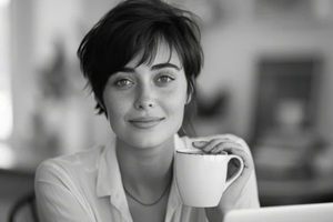 NC girl holding a cup of coffee