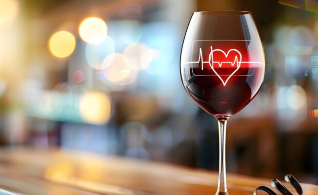 heartbeat in a glass to represent hypertension and alcohol's effects