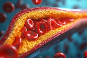 close-up of cholesterol plaque buildup in an artery