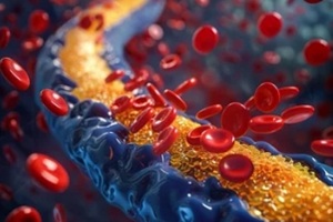 representation of good (HDL) vs bad (LDL) cholesterol molecules in the bloodstream