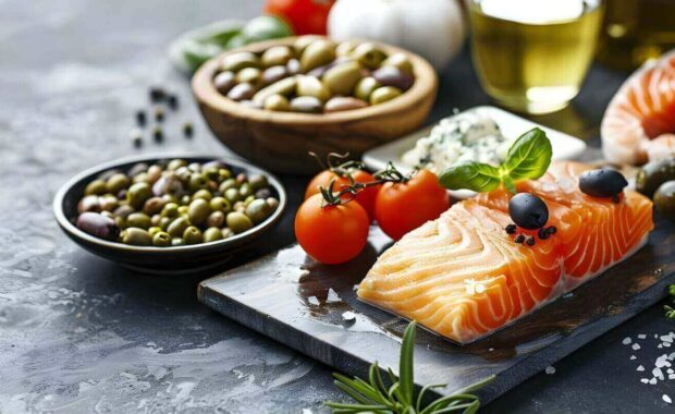 Balanced Mediterranean diet for hypertension includes fresh foods low in calories