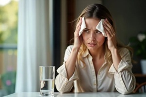 woman feels hot, thirsty