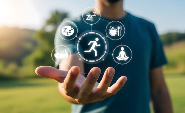 man presenting a holistic wellness concept