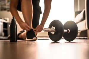 man getting ready for home gym exercises
