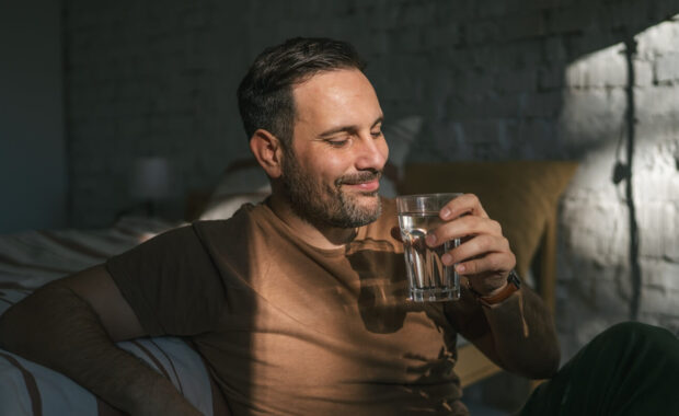 man drinking fresh water for healthy morning routine hydration