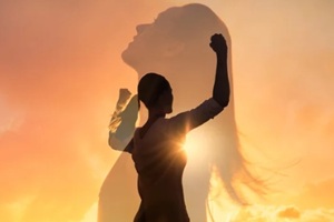 strong woman breaking free overcoming life's difficulties, mental strength concept
